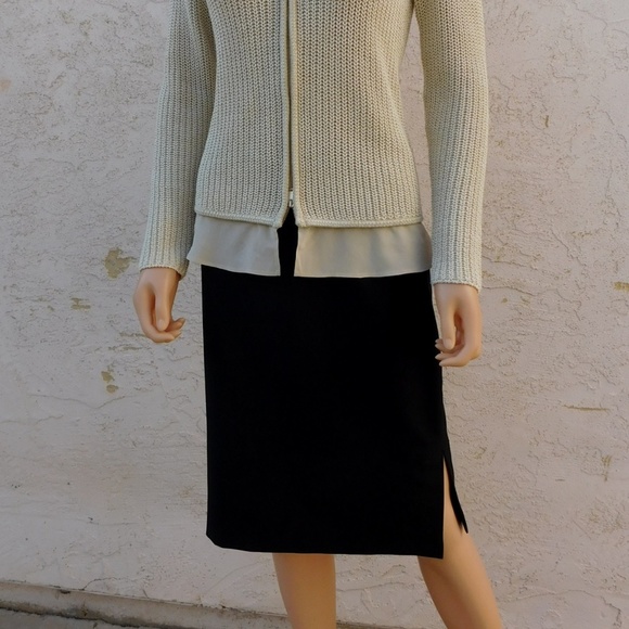 ST.JOHN Beige Wool Silk Metallic Cardigan Sweater - Picture 2 of 7